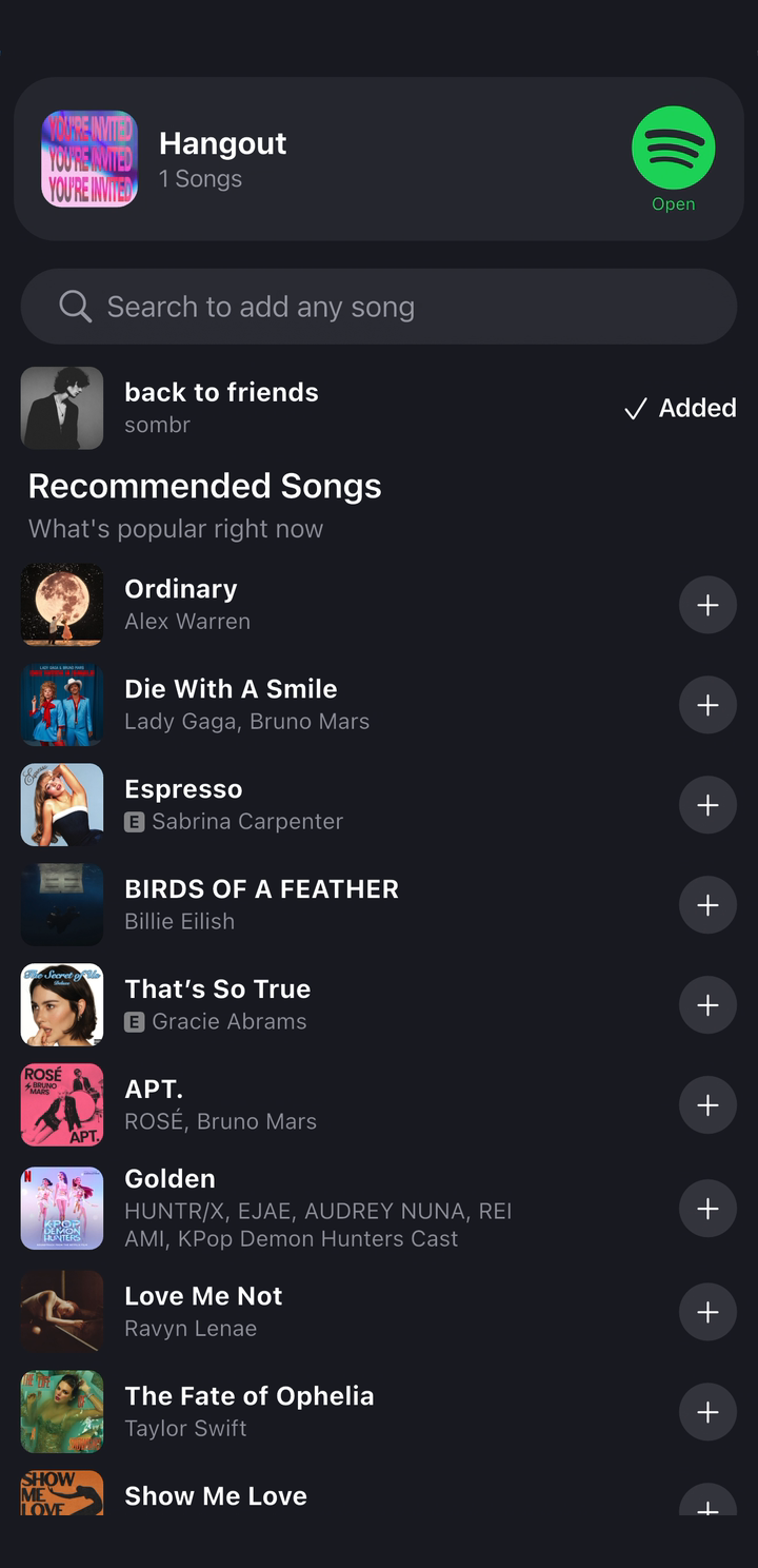 A DoorList event playlist after a song has been added. The song has an Added label.